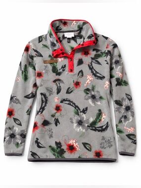 Obermeyer Fleece Pullover Womens S Gray Floral Snap Cozy Outdoor